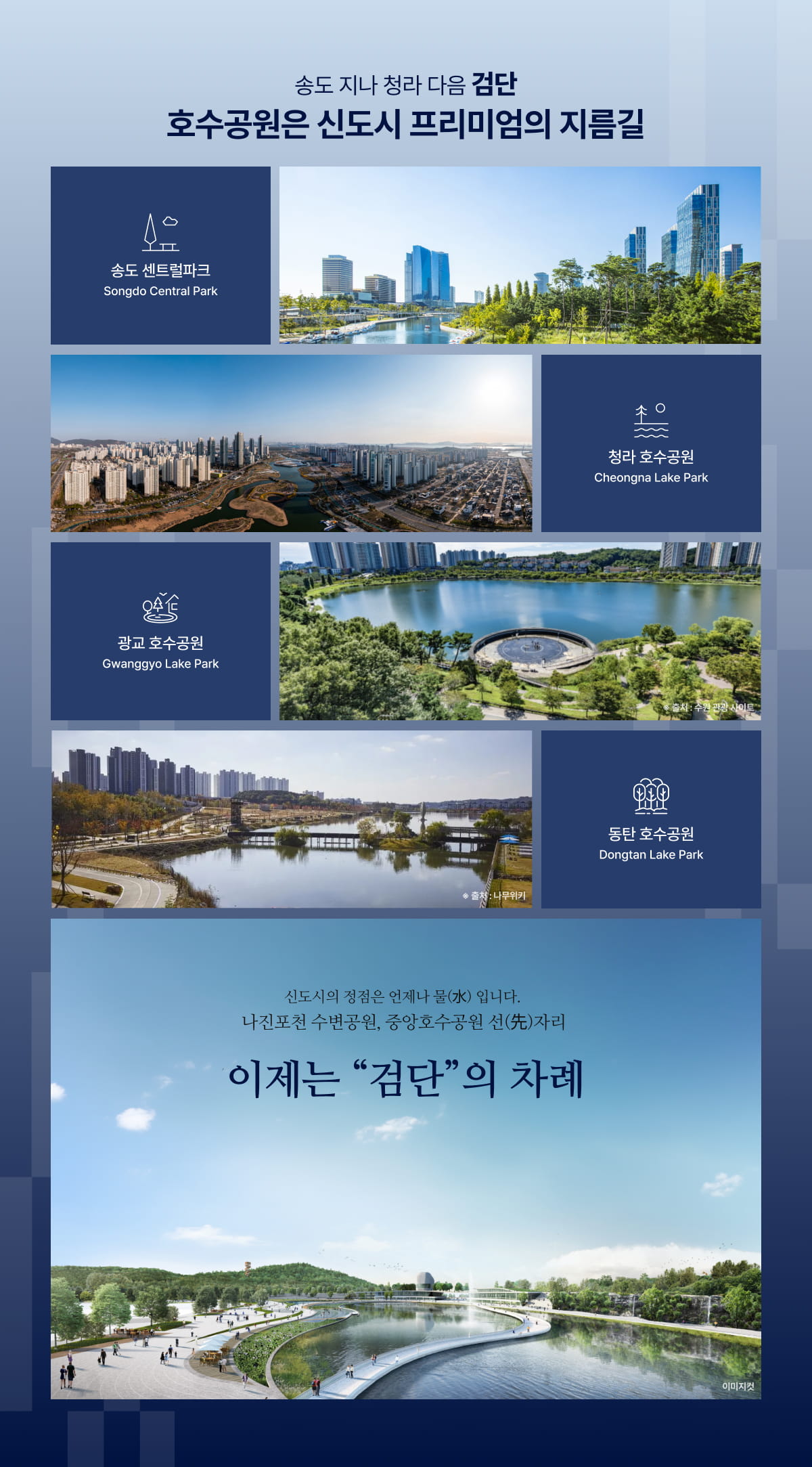 송도 지나 청라 다음 검단, 호수공원 프리미엄